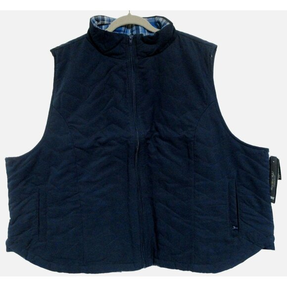 Zip Front Quilted Navy Joanna Vest Plaid Lining Pockets PLUS Sz 2X NEW - Picture 1 of 5